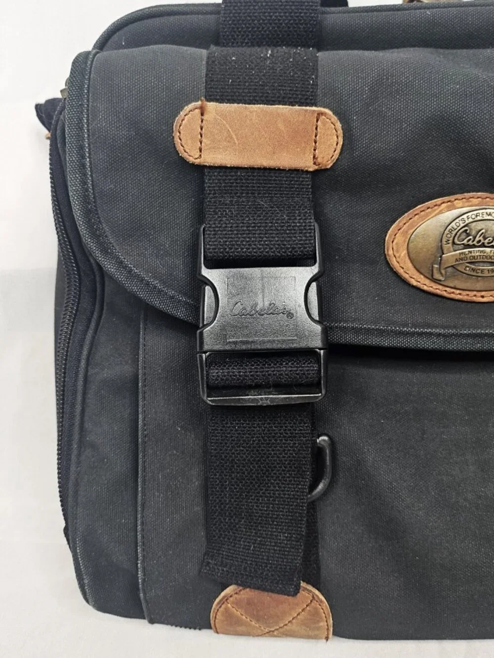 Cabela's | Canvas Leather Messenger Laptop Travel Bag | Black